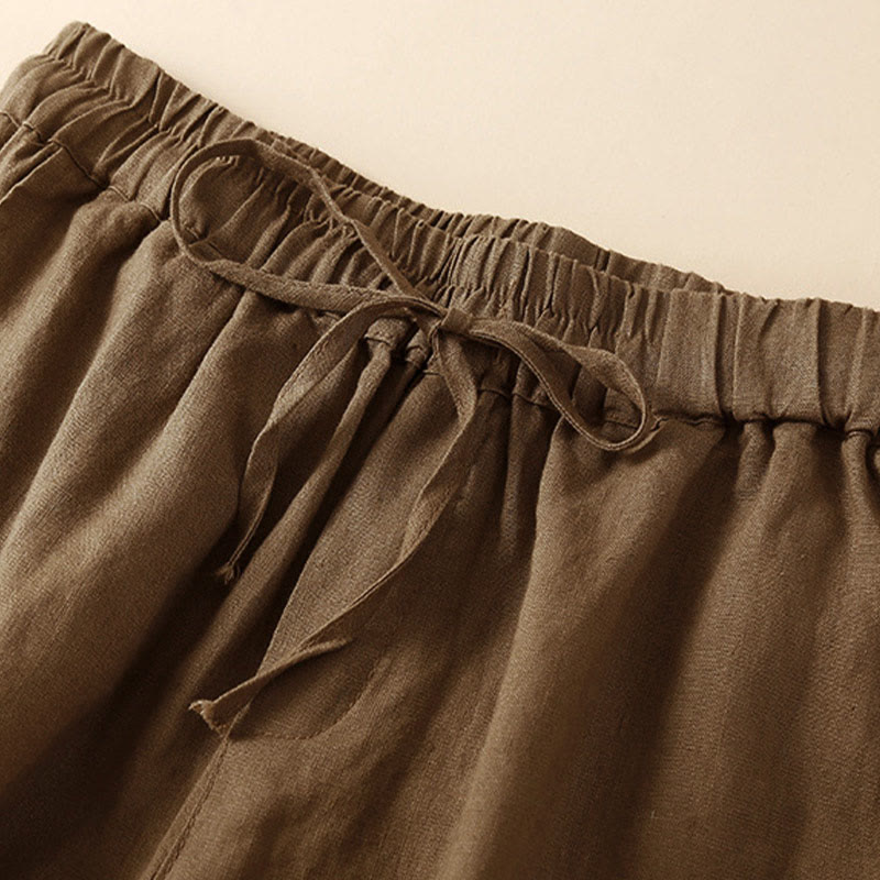 Nimara Ritual Plain Color Bottom Hollow Lace Design Lace-up Cotton Women's Shorts With Pockets