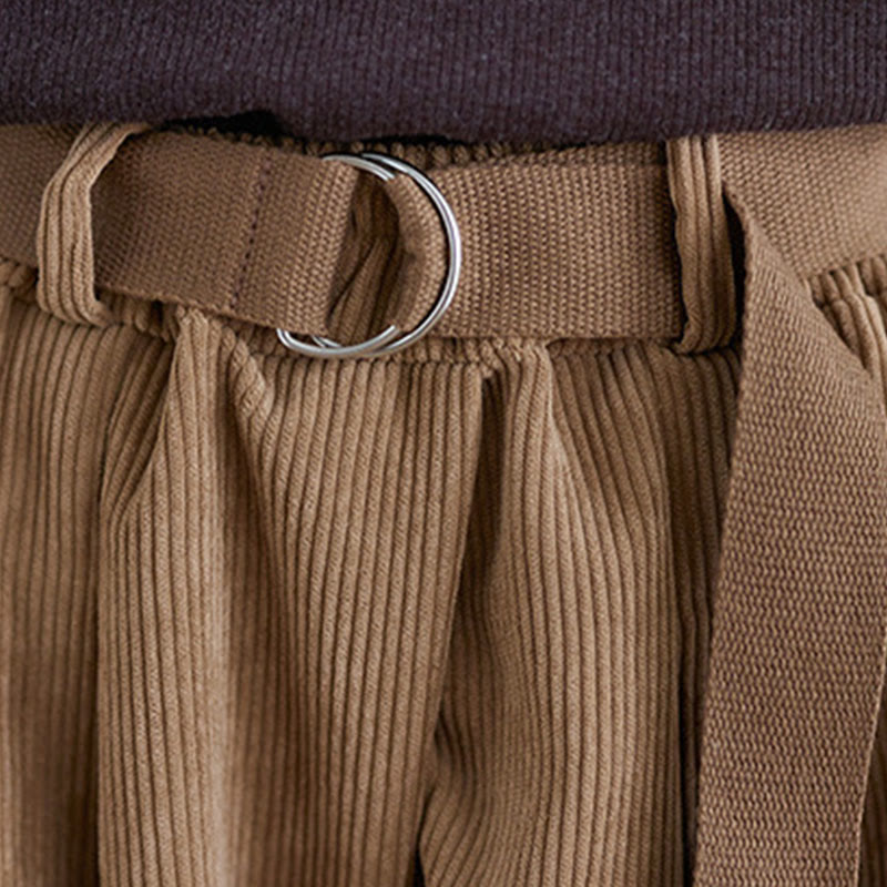 Nimara Ritual Retro Women's Wide Leg 7-8 Length Corduroy Pants With Pockets Belt