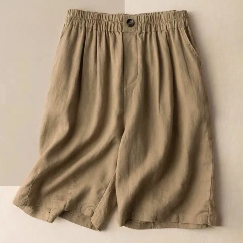 Nimara Ritual Summer Casual Plain Zipper Button Cotton Linen Women's Shorts With Pockets