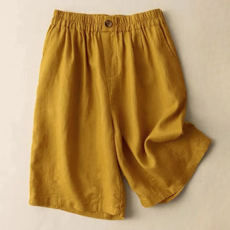 Nimara Ritual Summer Casual Plain Zipper Button Cotton Linen Women's Shorts With Pockets