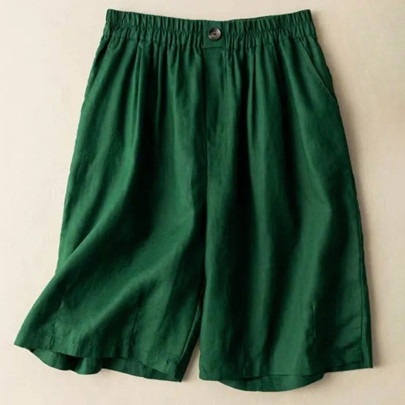 Nimara Ritual Summer Casual Plain Zipper Button Cotton Linen Women's Shorts With Pockets