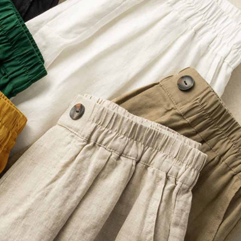 Nimara Ritual Summer Casual Plain Zipper Button Cotton Linen Women's Shorts With Pockets