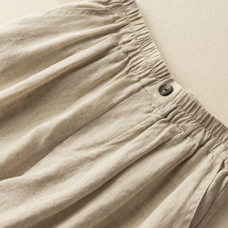 Nimara Ritual Summer Casual Plain Zipper Button Cotton Linen Women's Shorts With Pockets
