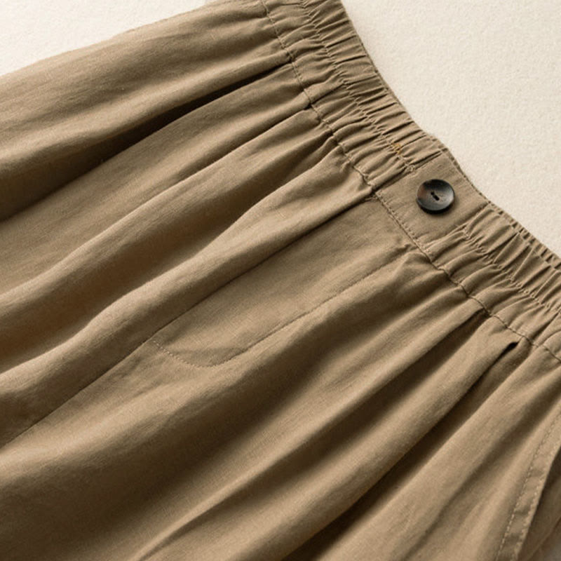Nimara Ritual Summer Casual Plain Zipper Button Cotton Linen Women's Shorts With Pockets