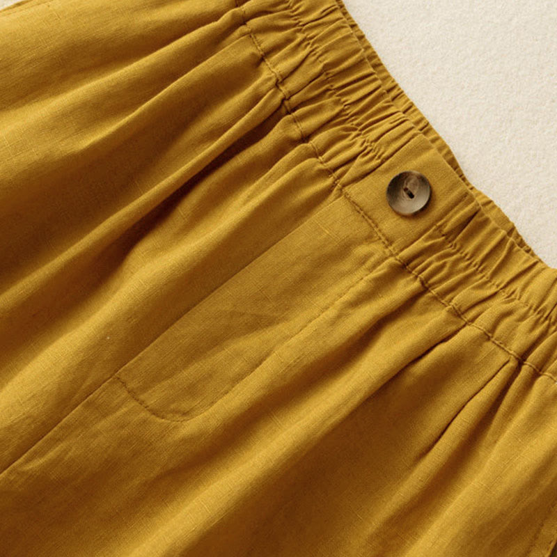 Nimara Ritual Summer Casual Plain Zipper Button Cotton Linen Women's Shorts With Pockets