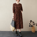 Nimara Ritual Ethnic Printing Floral Long Sleeve Buttons Design Midi Dress With Pockets