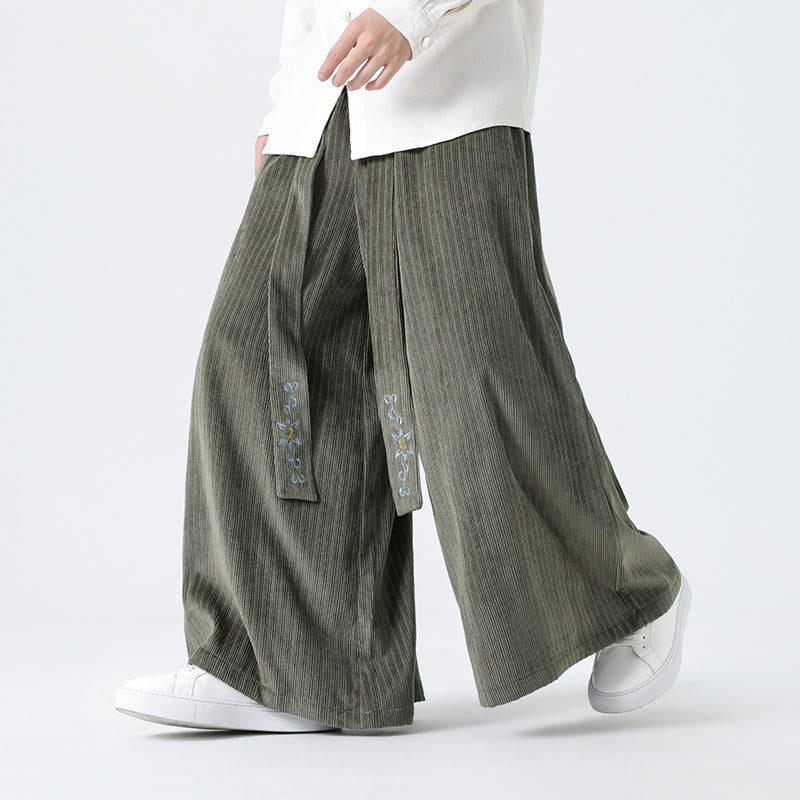 Nimara Ritual Casual Embroidery Drawstring Design Men's Corduroy Wide Leg Pants With Pockets
