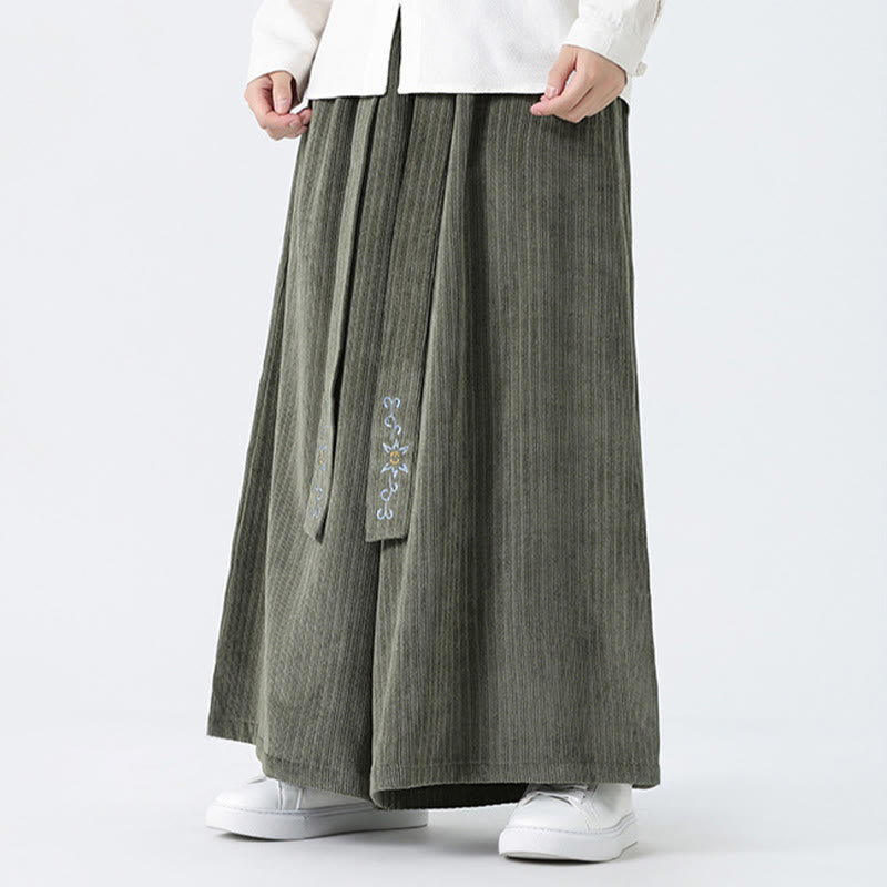 Nimara Ritual Casual Embroidery Drawstring Design Men's Corduroy Wide Leg Pants With Pockets