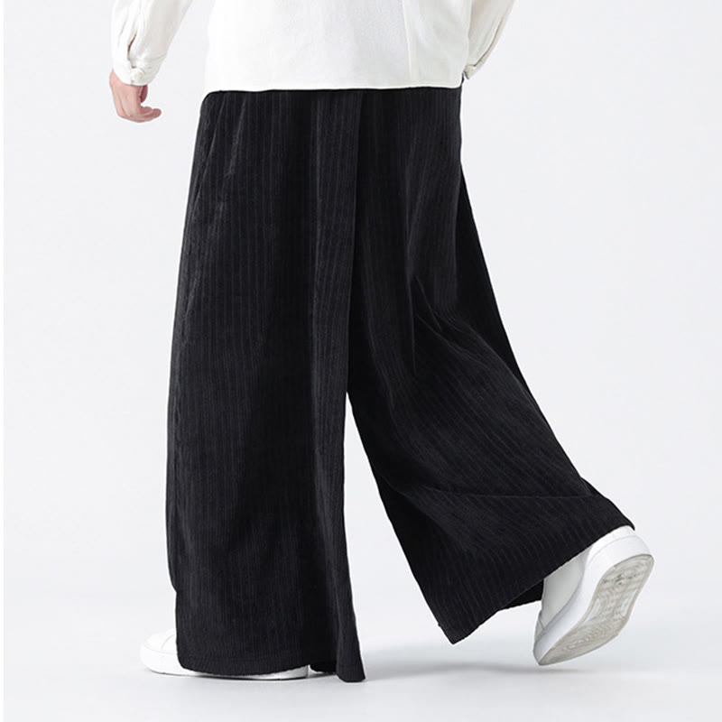 Nimara Ritual Casual Embroidery Drawstring Design Men's Corduroy Wide Leg Pants With Pockets