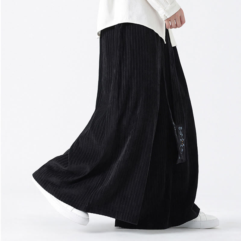 Nimara Ritual Casual Embroidery Drawstring Design Men's Corduroy Wide Leg Pants With Pockets