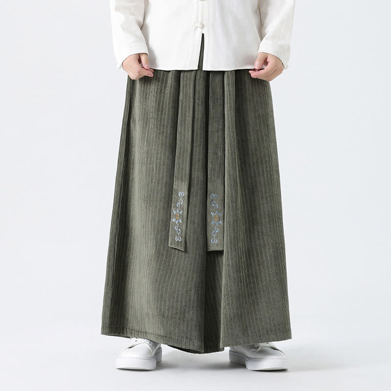 Nimara Ritual Casual Embroidery Drawstring Design Men's Corduroy Wide Leg Pants With Pockets