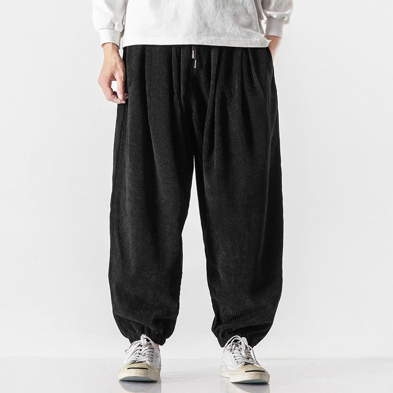 Nimara Ritual Casual Pure Color Men's Drawstring Corduroy Harem Ankle-Length Pants With Pockets