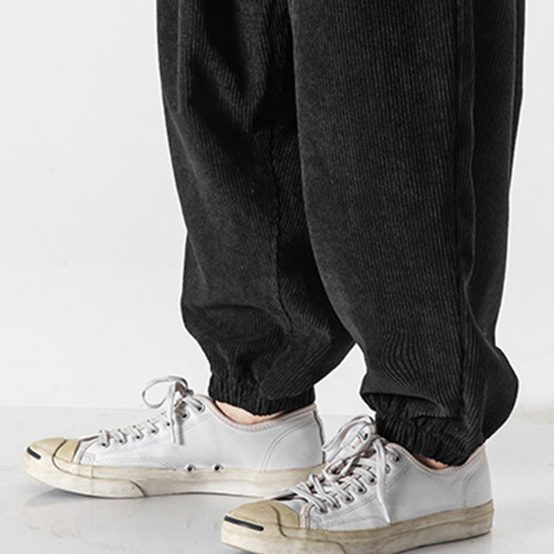 Nimara Ritual Casual Pure Color Men's Drawstring Corduroy Harem Ankle-Length Pants With Pockets
