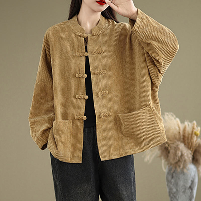 Nimara Ritual Frog-button Stand Collar Women's Corduroy Jacket