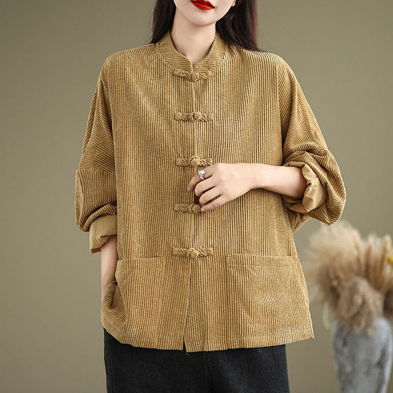 Nimara Ritual Frog-button Stand Collar Women's Corduroy Jacket