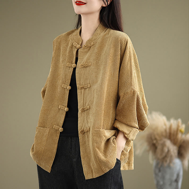 Nimara Ritual Frog-button Stand Collar Women's Corduroy Jacket