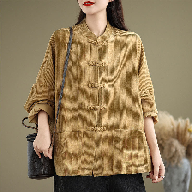 Nimara Ritual Frog-button Stand Collar Women's Corduroy Jacket