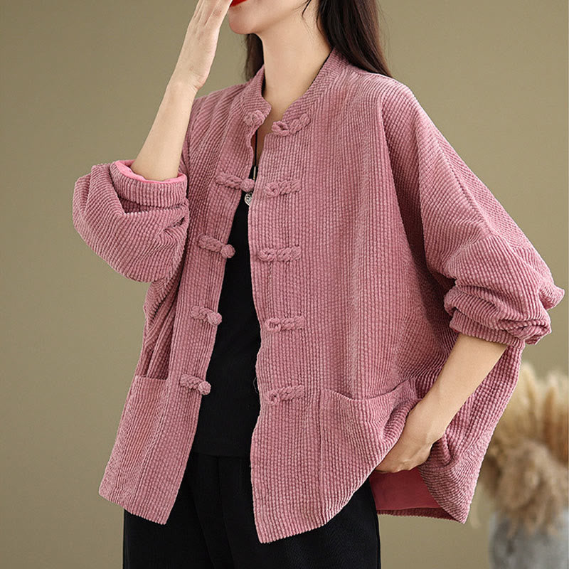 Nimara Ritual Frog-button Stand Collar Women's Corduroy Jacket