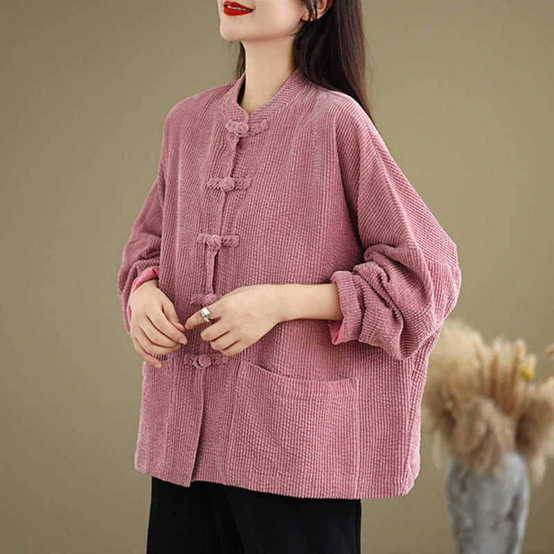 Nimara Ritual Frog-button Stand Collar Women's Corduroy Jacket