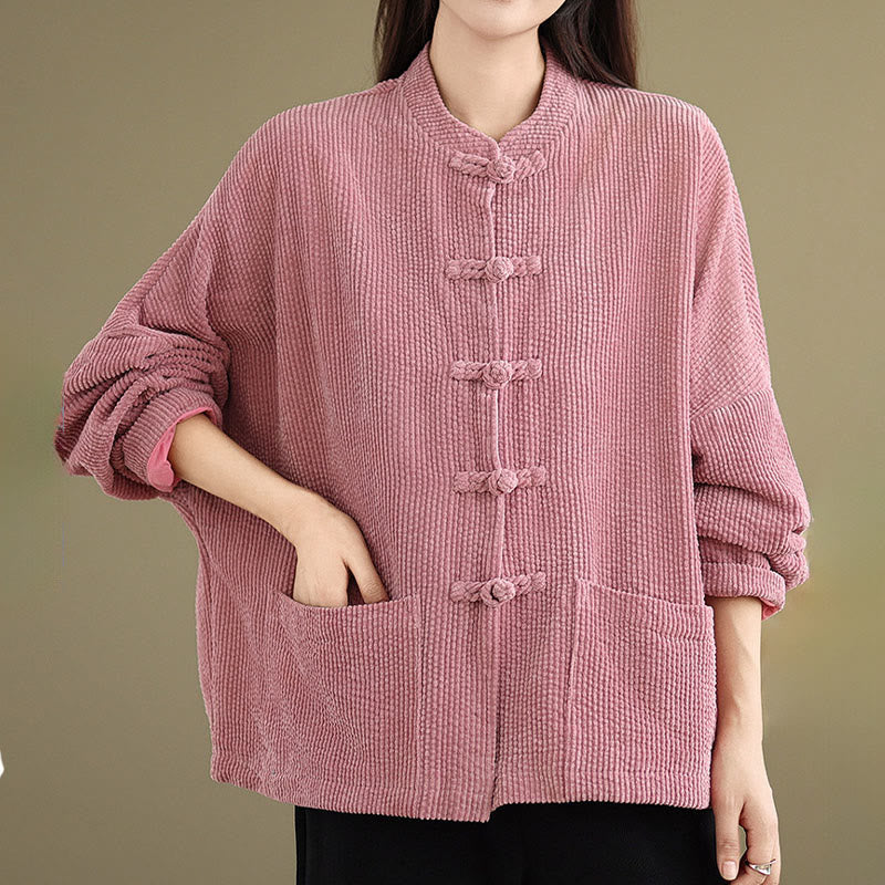 Nimara Ritual Frog-button Stand Collar Women's Corduroy Jacket