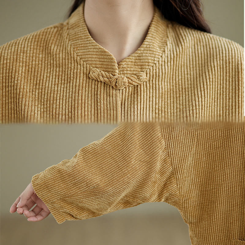 Nimara Ritual Frog-button Stand Collar Women's Corduroy Jacket