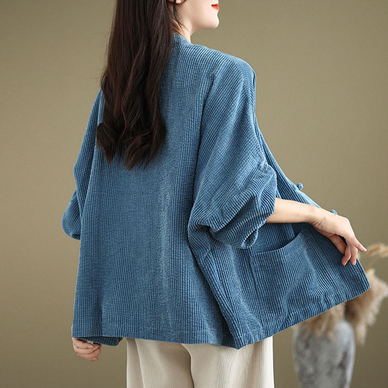 Nimara Ritual Frog-button Stand Collar Women's Corduroy Jacket