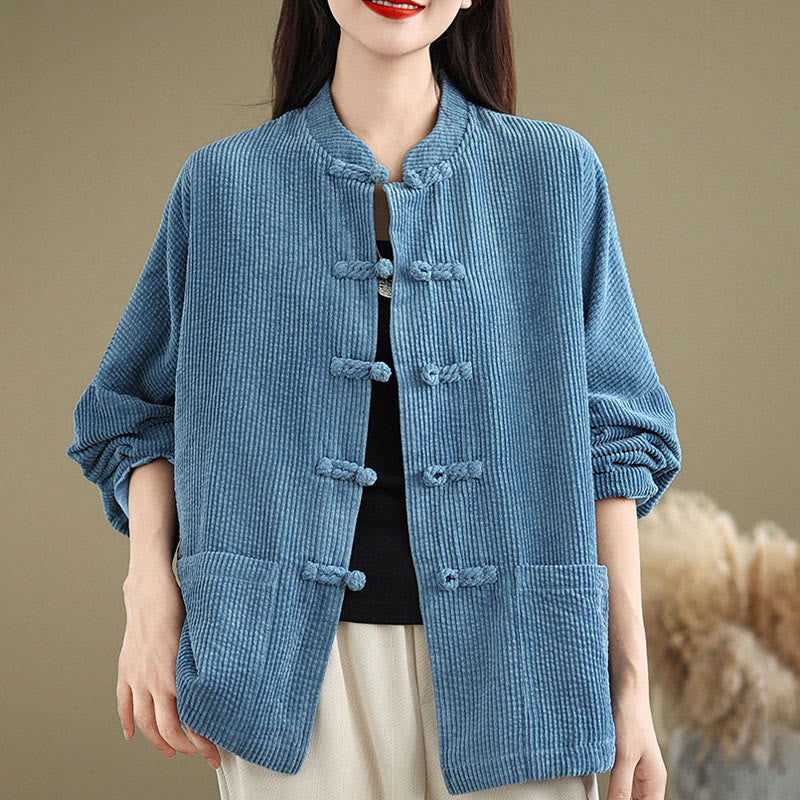 Nimara Ritual Frog-button Stand Collar Women's Corduroy Jacket