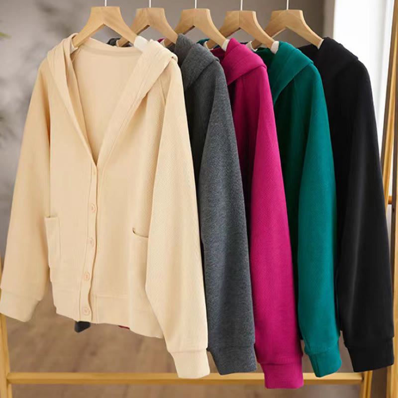 Nimara Ritual Plain Buttons Women's Hooded Jacket With Pockets