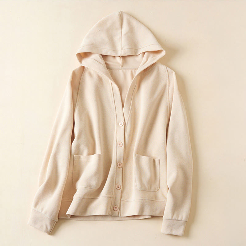 Nimara Ritual Plain Buttons Women's Hooded Jacket With Pockets