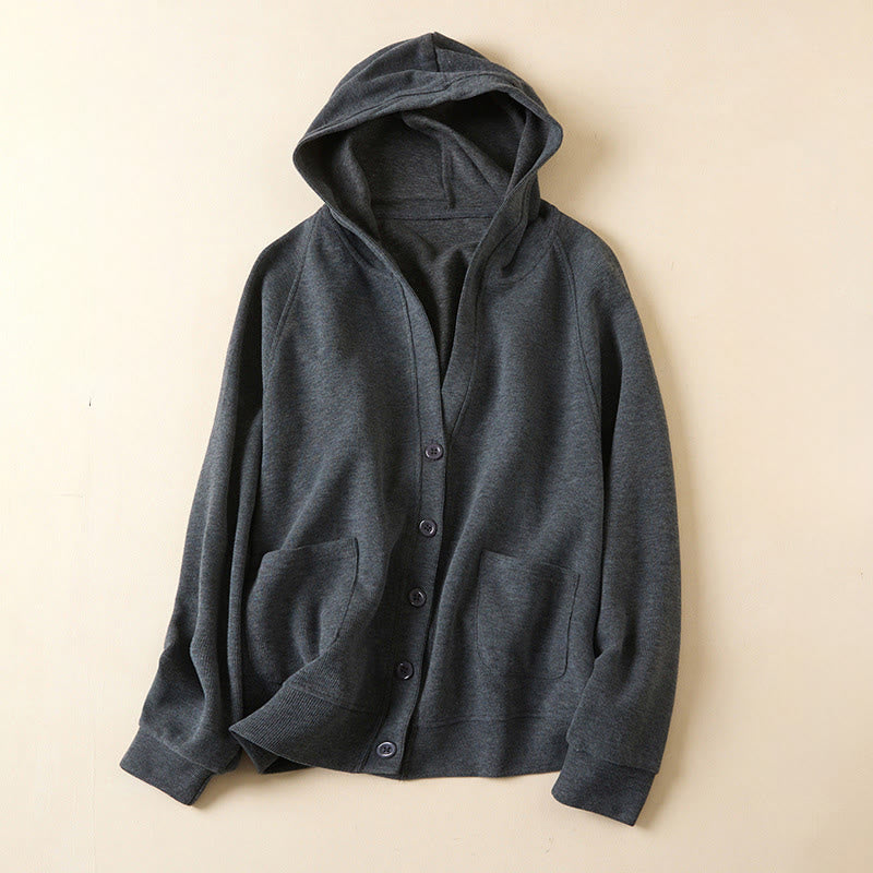 Nimara Ritual Plain Buttons Women's Hooded Jacket With Pockets