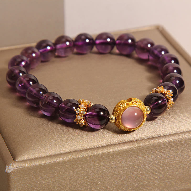 Nimara Ritual Natural Amethyst Strawberry Quartz Beads Healing Bracelet