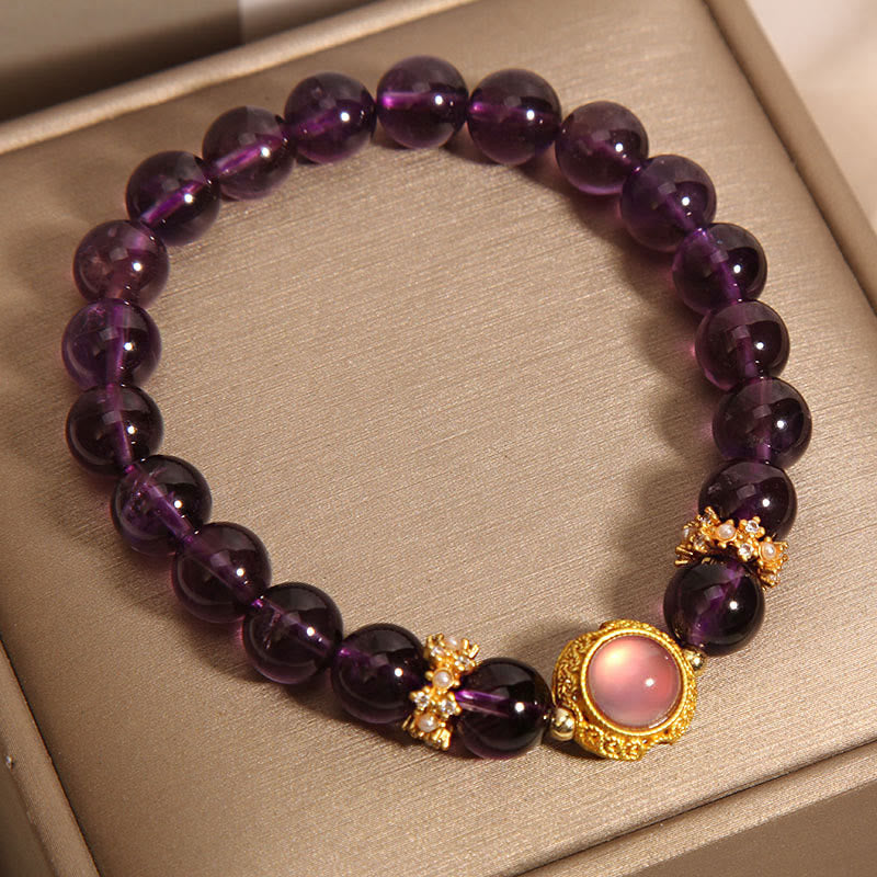 Nimara Ritual Natural Amethyst Strawberry Quartz Beads Healing Bracelet