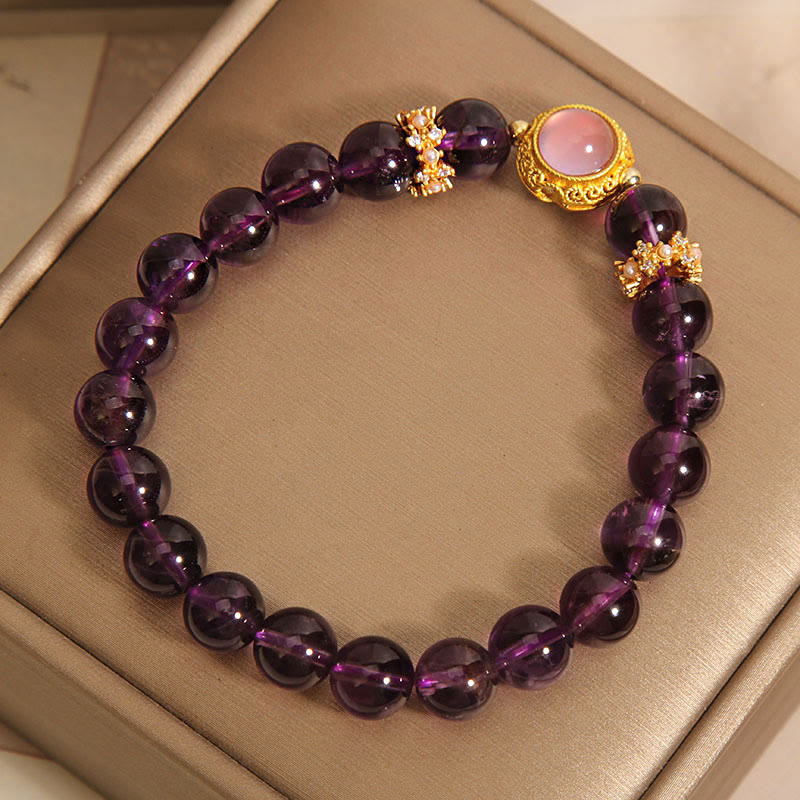 Nimara Ritual Natural Amethyst Strawberry Quartz Beads Healing Bracelet