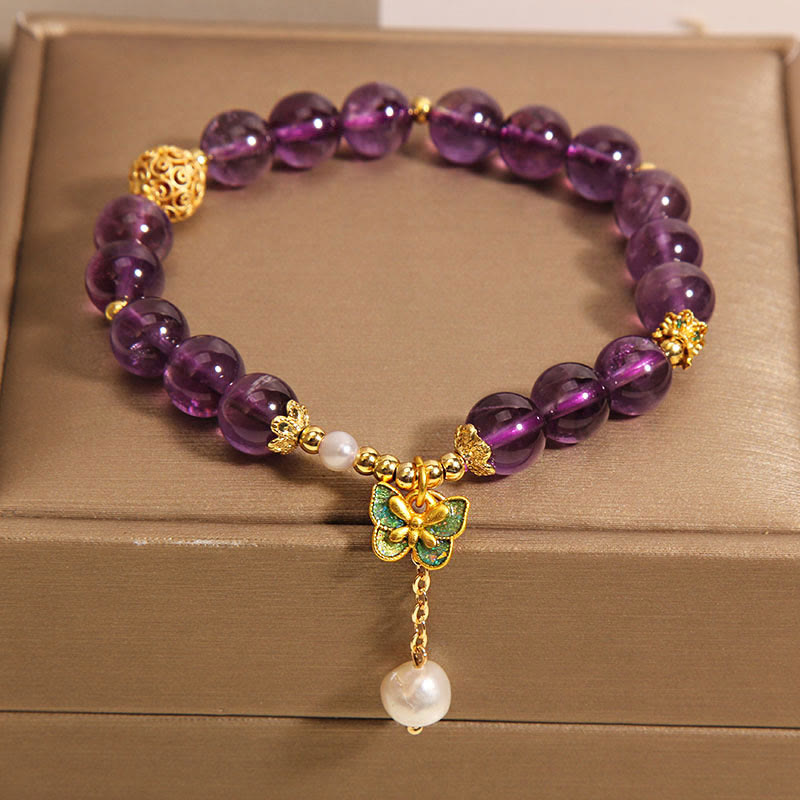Nimara Ritual Natural Amethyst Amber Green Butterfly Healing Bracelet