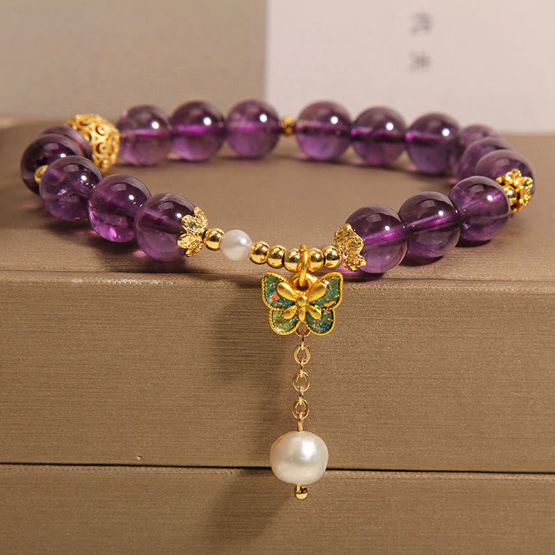Nimara Ritual Natural Amethyst Amber Green Butterfly Healing Bracelet