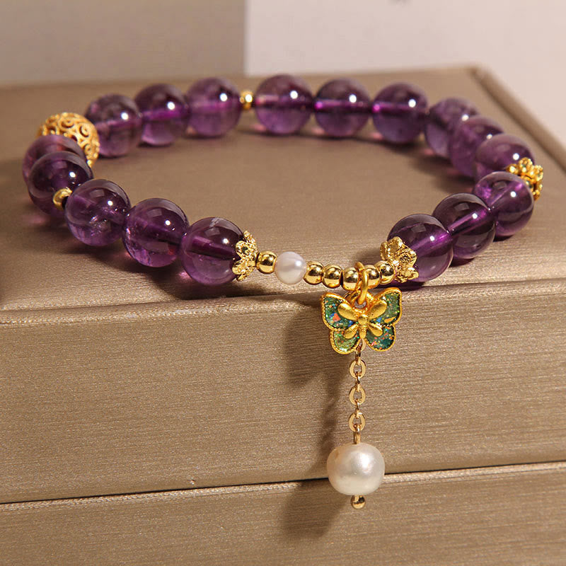 Nimara Ritual Natural Amethyst Amber Green Butterfly Healing Bracelet