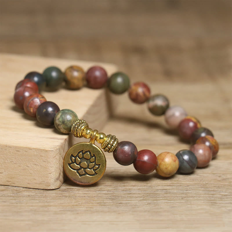 Nimara Ritual Natural Colorful Emperor Stone Lotus Pattern Anti-stress Bracelet