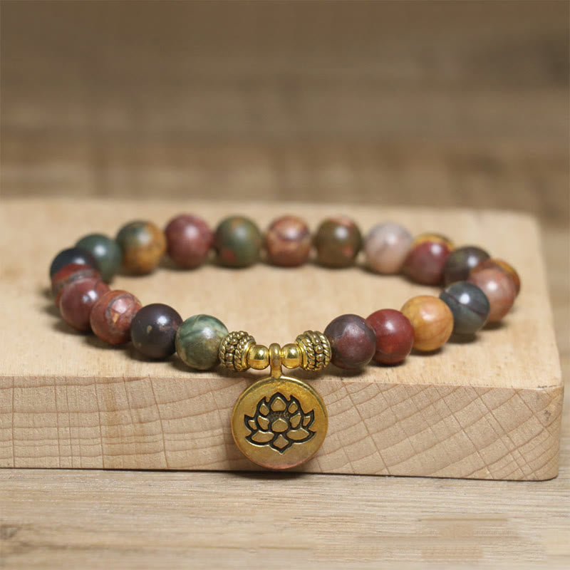 Nimara Ritual Natural Colorful Emperor Stone Lotus Pattern Anti-stress Bracelet
