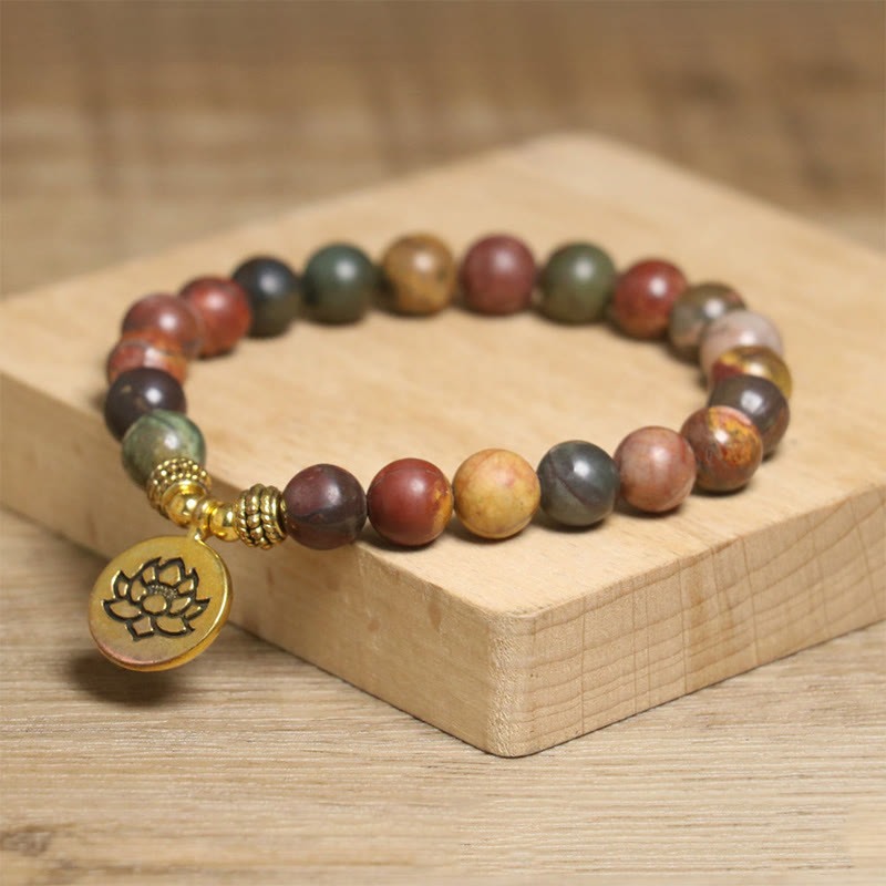 Nimara Ritual Natural Colorful Emperor Stone Lotus Pattern Anti-stress Bracelet