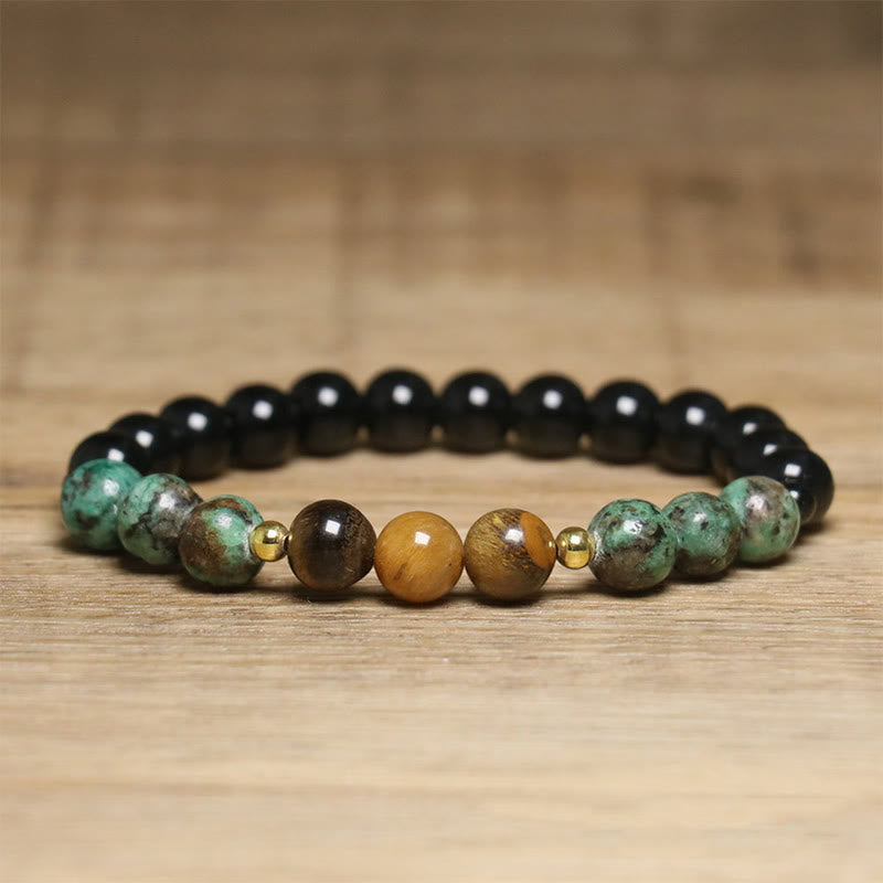 Nimara Ritual Turquoise Tiger Eye Beads Glass Balance Serenity Bracelet