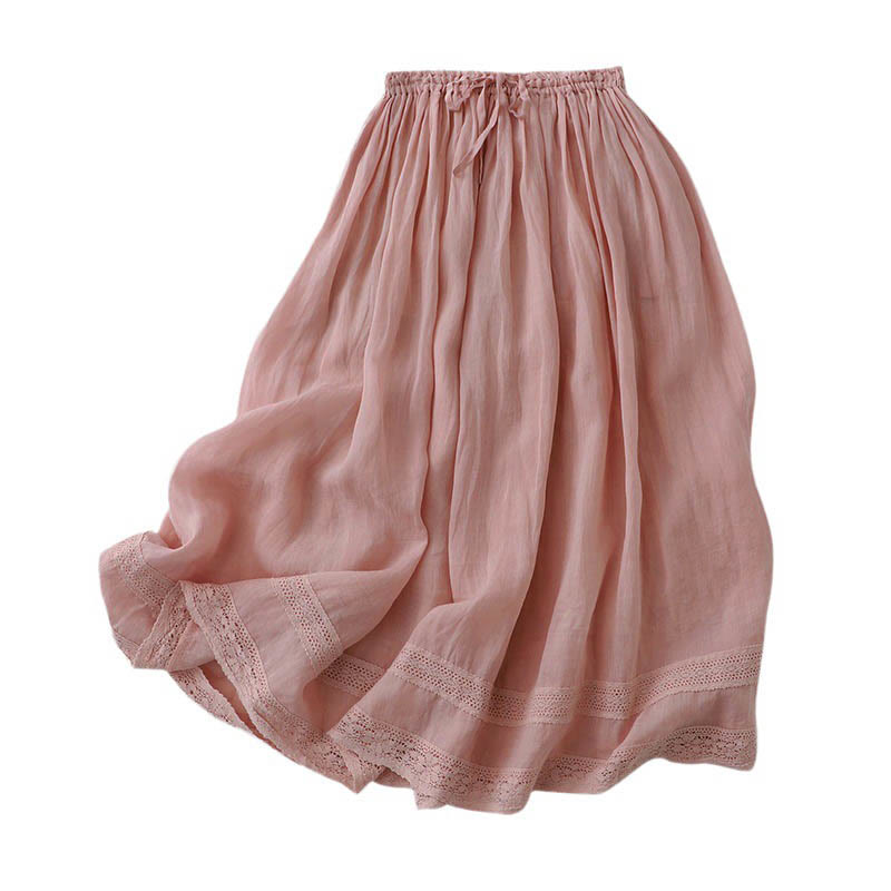 Nimara Ritual Solid Lace Elastic Waist Cotton Women's Skirt
