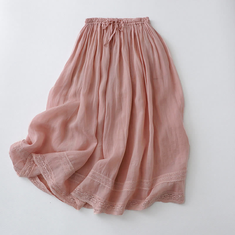 Nimara Ritual Solid Lace Elastic Waist Cotton Women's Skirt