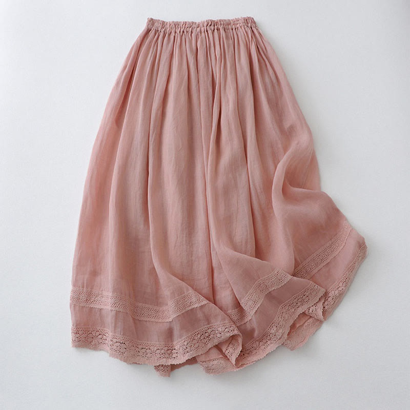 Nimara Ritual Solid Lace Elastic Waist Cotton Women's Skirt