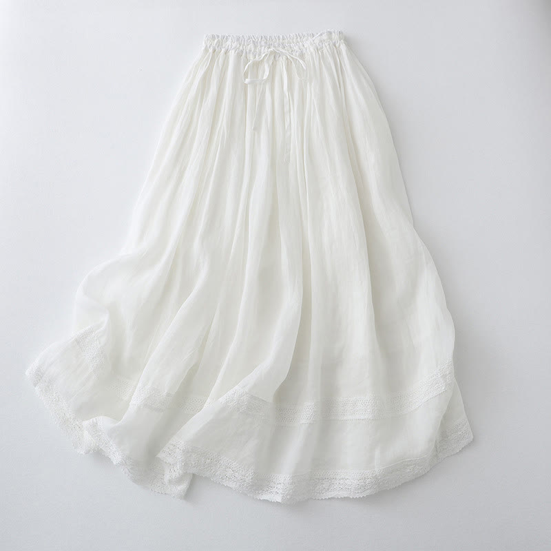 Nimara Ritual Solid Lace Elastic Waist Cotton Women's Skirt