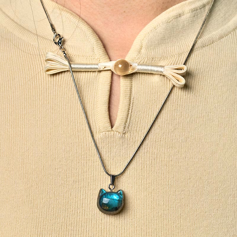 Nimara Ritual Natural Cat Pattern Labradorite Healing Necklace Pendant