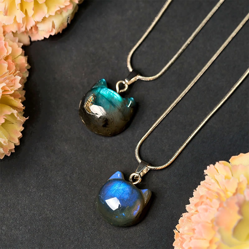 Nimara Ritual Natural Cat Pattern Labradorite Healing Necklace Pendant