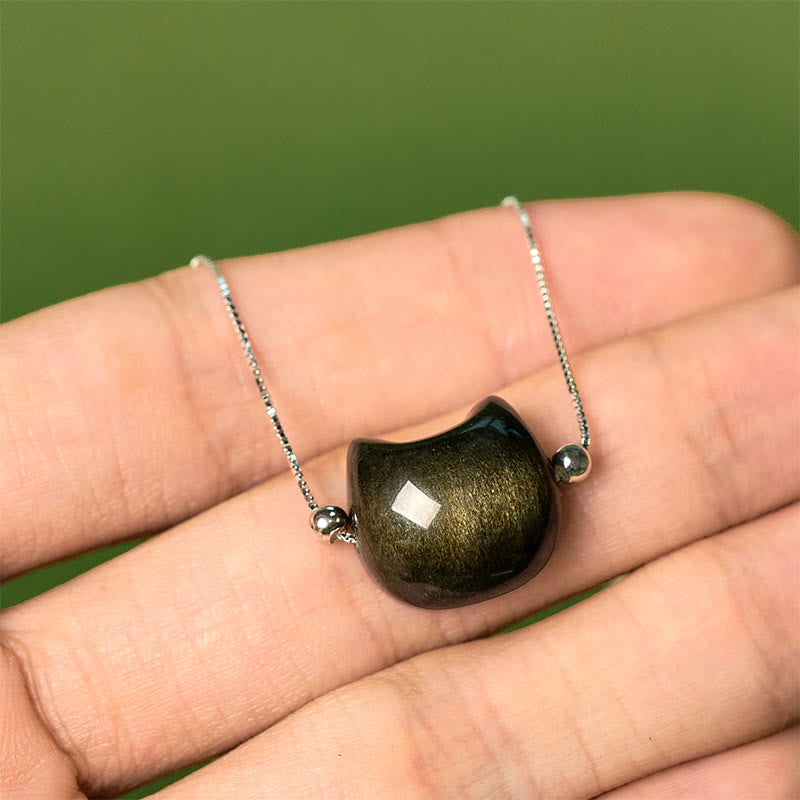 Nimara Ritual 925 Sterling Silver Silver Sheen Obsidian Gold Sheen Obsidian Cat Soothing Bracelet