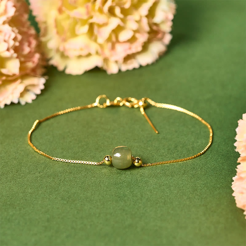 Nimara Ritual 925 Sterling Silver Natural Jade Bead Abundance Chain Bracelet