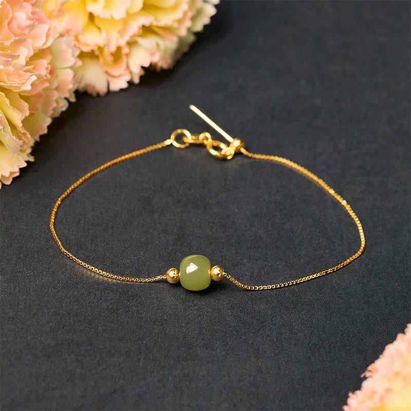 Nimara Ritual 925 Sterling Silver Natural Jade Bead Abundance Chain Bracelet
