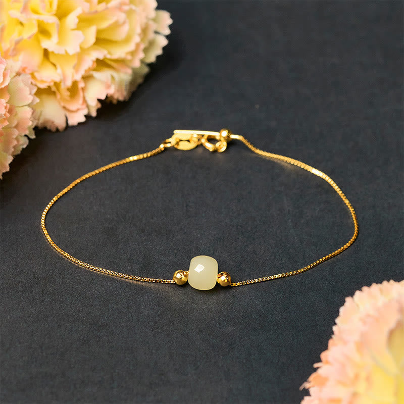 Nimara Ritual 925 Sterling Silver Natural Jade Bead Abundance Chain Bracelet